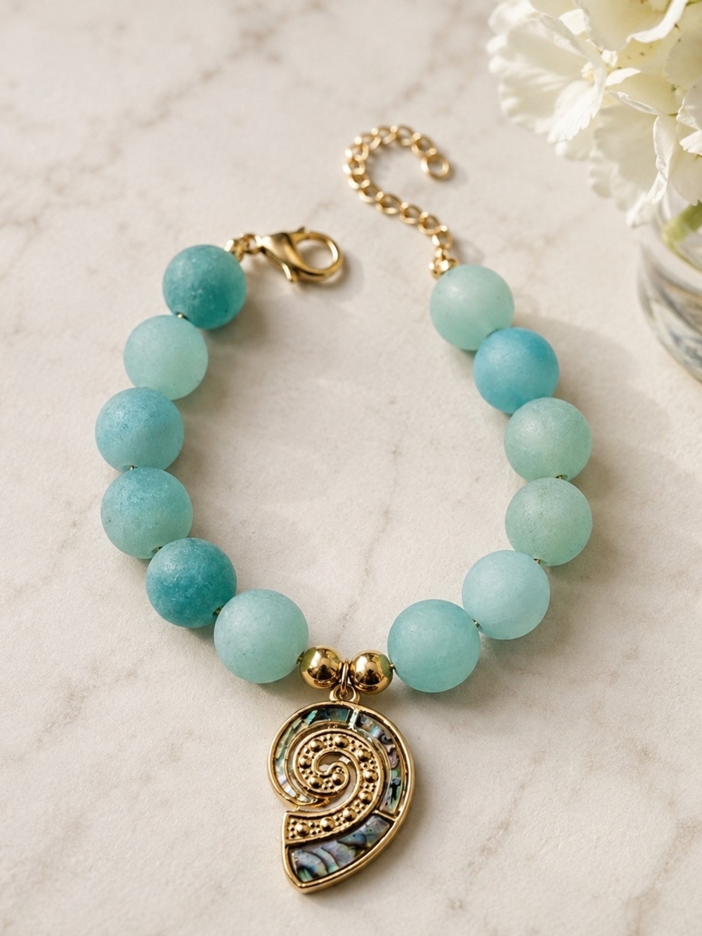 Amazonite Bracelet Abalone Shell Charm